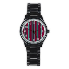 Red Blue Line Vertical Stainless Steel Round Watch