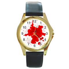 Red Blood Transparent Round Gold Metal Watch