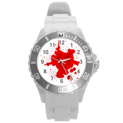 Red Blood Transparent Round Plastic Sport Watch (l)