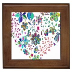 Prismatic Psychedelic Floral Heart Background Framed Tiles