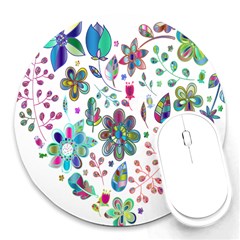 Prismatic Psychedelic Floral Heart Background Round Mousepads