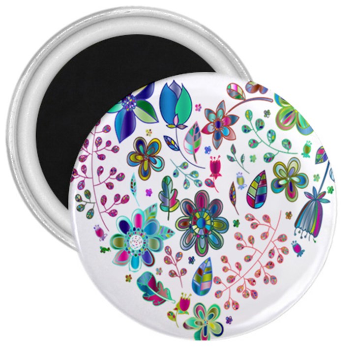 Prismatic Psychedelic Floral Heart Background 3  Magnets