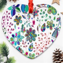 Prismatic Psychedelic Floral Heart Background Ornament (heart)