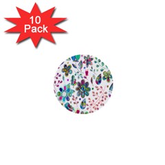 Prismatic Psychedelic Floral Heart Background 1  Mini Buttons (10 Pack)  by Mariart