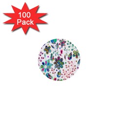 Prismatic Psychedelic Floral Heart Background 1  Mini Buttons (100 Pack) 