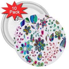 Prismatic Psychedelic Floral Heart Background 3  Buttons (10 Pack) 