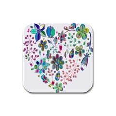 Prismatic Psychedelic Floral Heart Background Rubber Square Coaster (4 Pack)  by Mariart