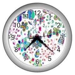 Prismatic Psychedelic Floral Heart Background Wall Clocks (silver)  by Mariart