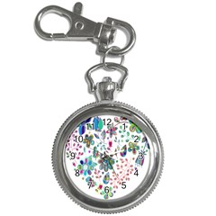 Prismatic Psychedelic Floral Heart Background Key Chain Watches