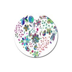 Prismatic Psychedelic Floral Heart Background Magnet 3  (round) by Mariart