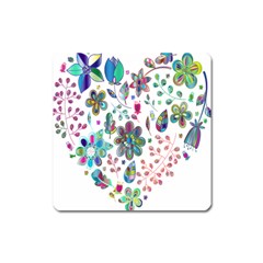 Prismatic Psychedelic Floral Heart Background Square Magnet