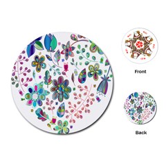 Prismatic Psychedelic Floral Heart Background Playing Cards (round) 