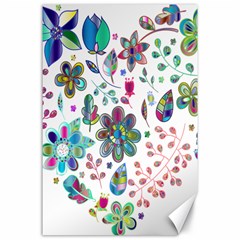 Prismatic Psychedelic Floral Heart Background Canvas 24  X 36 