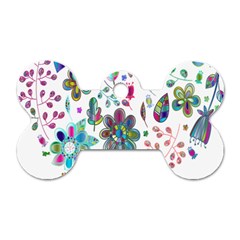 Prismatic Psychedelic Floral Heart Background Dog Tag Bone (one Side) by Mariart