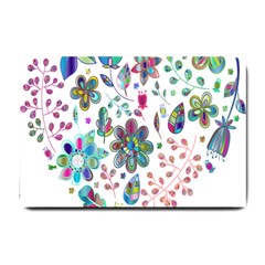 Prismatic Psychedelic Floral Heart Background Small Doormat 