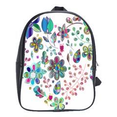 Prismatic Psychedelic Floral Heart Background School Bag (large) by Mariart