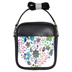 Prismatic Psychedelic Floral Heart Background Girls Sling Bags