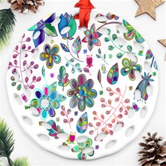 Prismatic Psychedelic Floral Heart Background Ornament (round Filigree)