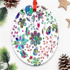 Prismatic Psychedelic Floral Heart Background Ornament (oval Filigree)