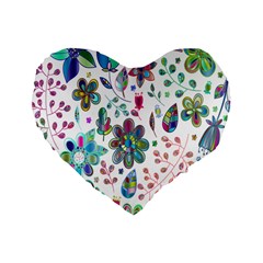 Prismatic Psychedelic Floral Heart Background Standard 16  Premium Heart Shape Cushions