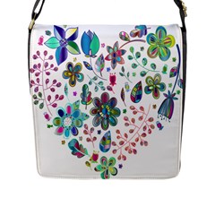 Prismatic Psychedelic Floral Heart Background Flap Messenger Bag (l) 