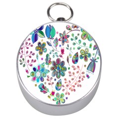 Prismatic Psychedelic Floral Heart Background Silver Compasses by Mariart