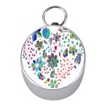 Prismatic Psychedelic Floral Heart Background Mini Silver Compasses Front