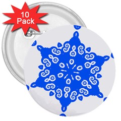 Snowflake Art Blue Cool Polka Dots 3  Buttons (10 Pack) 