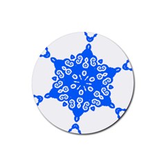 Snowflake Art Blue Cool Polka Dots Rubber Round Coaster (4 Pack) 