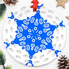 Snowflake Art Blue Cool Polka Dots Round Filigree Ornament (two Sides)