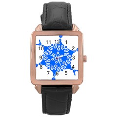 Snowflake Art Blue Cool Polka Dots Rose Gold Leather Watch 