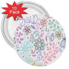 Prismatic Neon Floral Heart Love Valentine Flourish Rainbow 3  Buttons (10 Pack) 