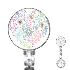 Prismatic Neon Floral Heart Love Valentine Flourish Rainbow Stainless Steel Nurses Watch