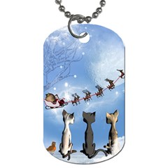 Christmas, Cute Cats Looking In The Sky To Santa Claus Dog Tag (two Sides) by FantasyWorld7