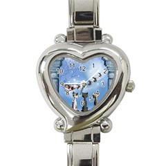 Christmas, Cute Cats Looking In The Sky To Santa Claus Heart Italian Charm Watch by FantasyWorld7