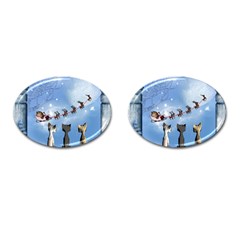 Christmas, Cute Cats Looking In The Sky To Santa Claus Cufflinks (oval) by FantasyWorld7