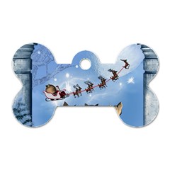 Christmas, Cute Cats Looking In The Sky To Santa Claus Dog Tag Bone (two Sides) by FantasyWorld7