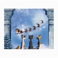 Christmas, Cute Cats Looking In The Sky To Santa Claus Small Glasses Cloth (2-side) by FantasyWorld7