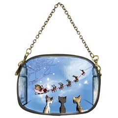 Christmas, Cute Cats Looking In The Sky To Santa Claus Chain Purses (one Side)  by FantasyWorld7