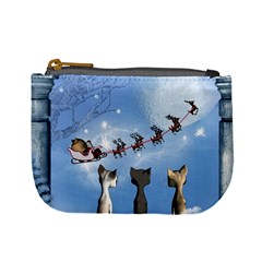 Christmas, Cute Cats Looking In The Sky To Santa Claus Mini Coin Purses by FantasyWorld7