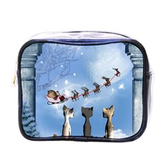 Christmas, Cute Cats Looking In The Sky To Santa Claus Mini Toiletries Bags by FantasyWorld7