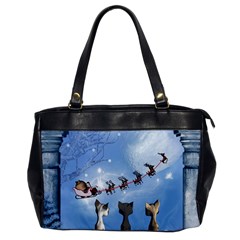 Christmas, Cute Cats Looking In The Sky To Santa Claus Office Handbags by FantasyWorld7