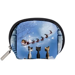 Christmas, Cute Cats Looking In The Sky To Santa Claus Accessory Pouches (small)  by FantasyWorld7