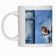 Christmas, Cute Cats Looking In The Sky To Santa Claus White Mugs by FantasyWorld7