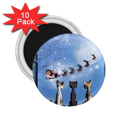 Christmas, Cute Cats Looking In The Sky To Santa Claus 2 25  Magnets (10 Pack)  by FantasyWorld7