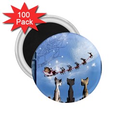 Christmas, Cute Cats Looking In The Sky To Santa Claus 2 25  Magnets (100 Pack)  by FantasyWorld7