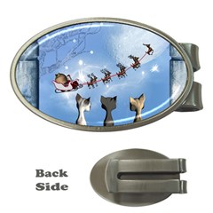 Christmas, Cute Cats Looking In The Sky To Santa Claus Money Clips (oval)  by FantasyWorld7