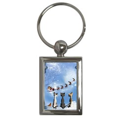 Christmas, Cute Cats Looking In The Sky To Santa Claus Key Chains (rectangle)  by FantasyWorld7