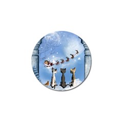 Christmas, Cute Cats Looking In The Sky To Santa Claus Golf Ball Marker (10 Pack) by FantasyWorld7