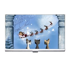 Christmas, Cute Cats Looking In The Sky To Santa Claus Business Card Holders by FantasyWorld7